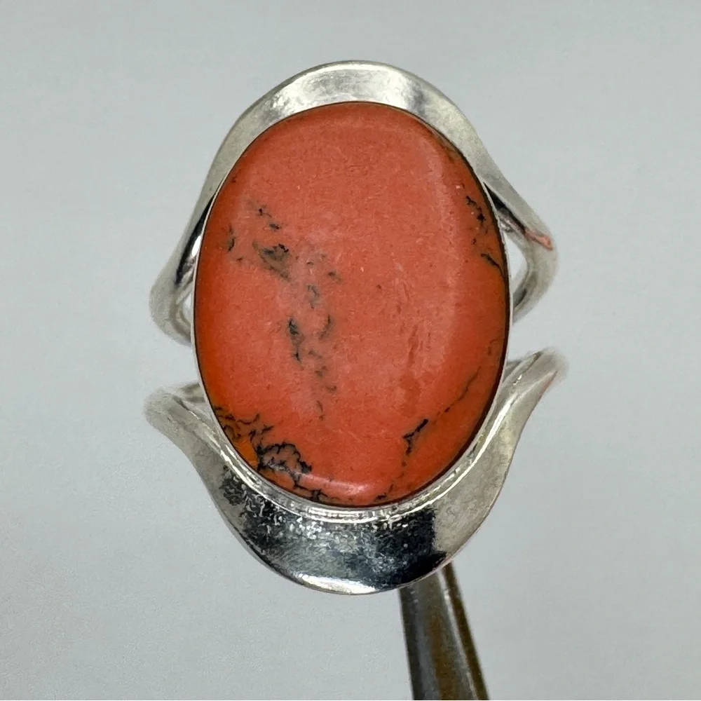 Vintage Mexico Red Howlite Silver Overlay Southwestern Ring Sz 9